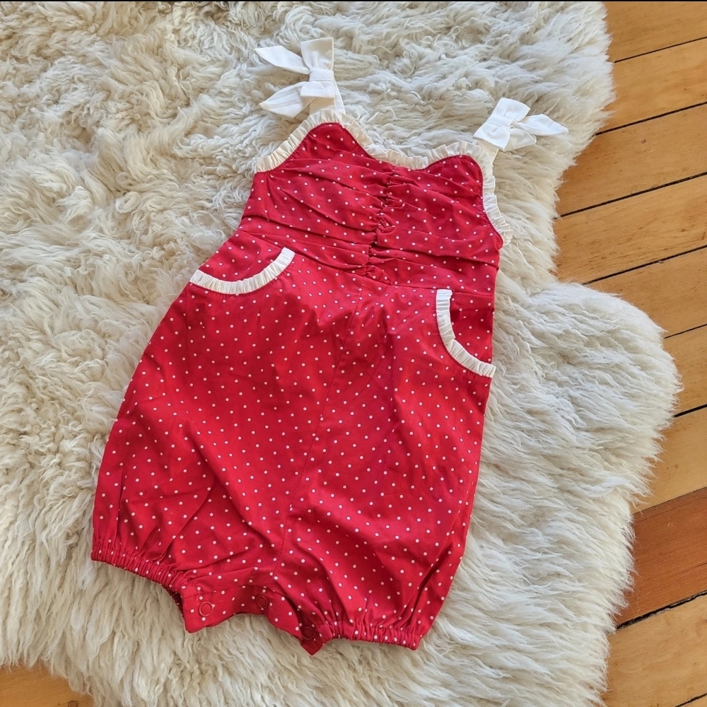 Janie and Jack Red White Polka Dot Romper Bows 3-6 Months
